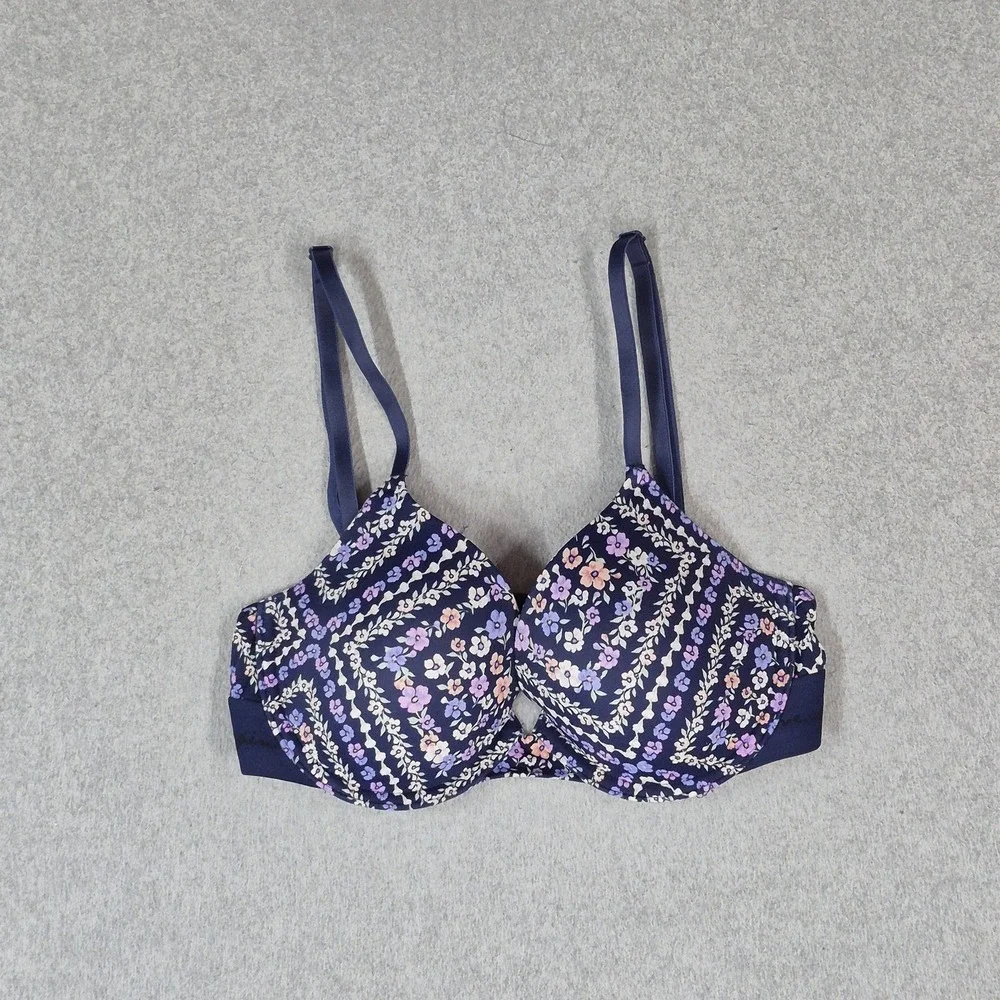 PINK Women Bra 34C Navy Floral Wear Everywhere T Shirt Lightly Lined